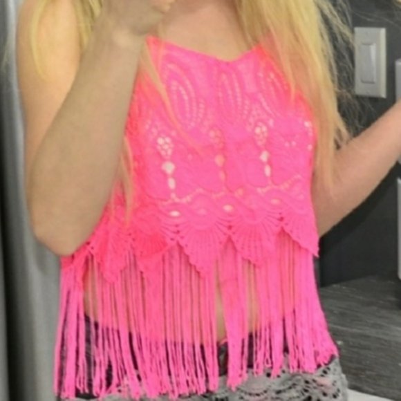 NEON PINK CROCHET TOP - Picture 3 of 3